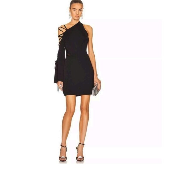 Cult Gaia Nuru Knit Asymmetrical One-Shoulder Mini Dress Black Black NWT Sz M - Picture 4 of 12